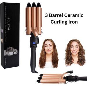 3 Barrel Curling Iron Ceramic Hair Curler, 1 inch Curling Wand Hair Waver, LCD